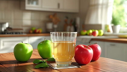  The Perfect Start to the Day: A Kitchen Scene with a Glass of Apple Juice, Sunlight, and a Touch of Country Charm