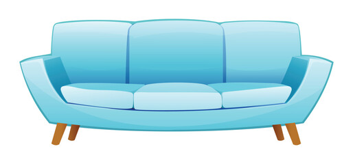 Sofa with angled armrests and wooden legs. Vector cartoon illustration