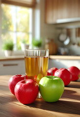 The Perfect Start to the Day: A Kitchen Scene with a Glass of Apple Juice, Sunlight, and a Touch of Country Charm