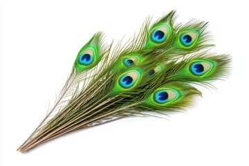 Obraz premium A vibrant collection of peacock feathers showcasing their beautiful colors and intricate patterns, perfect for artistic projects.
