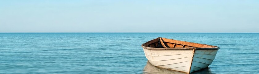 Obraz premium An abandoned fishing boat, slowly sinking into the sea, neglect, forgotten dreams