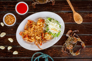 Soft shell crab fried garlic. Thai food style