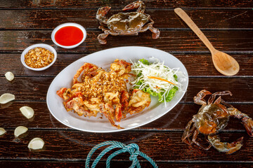 Soft shell crab fried garlic. Thai food style