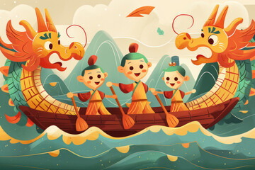 Obraz premium Illustration of Loong Boat Competition, a traditional Chinese festival