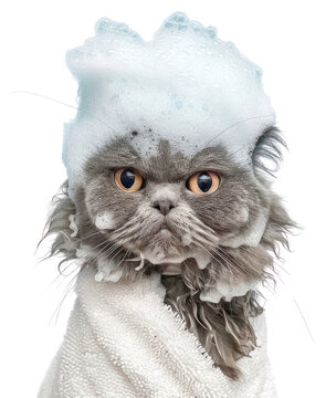 PNG Adorable cat in bubble bath