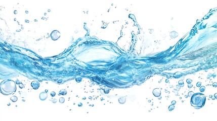 Bright and refreshing splash of clear water with bubbles, ideal for themes of nature, purity, and vitality.