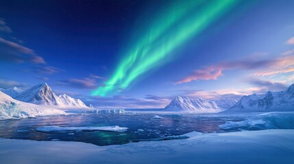Naklejka premium Northern Lights Dancing Over Snowy Mountains