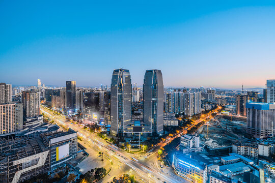 Investment Center and Urban Skyline Night Scene in Kunming, Yunnan Province, China