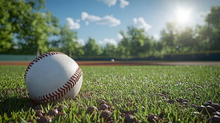 Baseball field at sunshrine, the middle of the field with ball from the first person perspective