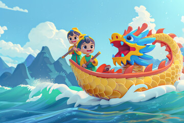 Fototapeta premium Illustration of Loong Boat Competition, a traditional Chinese festival