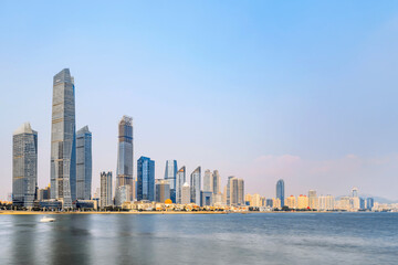 Obraz premium Slow Gate Scenery of Fushan Bay Architectural Complex in Qingdao, Shandong, China