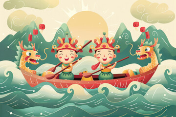 Naklejka premium Illustration of Loong Boat Competition, a traditional Chinese festival