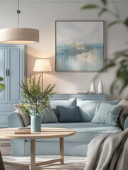 Modern home room interior with cozy sofa and furniture
