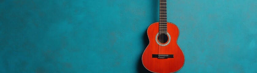 Obraz premium An old guitar with broken strings leaning against a wall, [silence], [the end of creativity and expression].