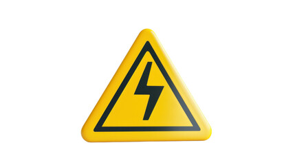 Yellow sign triangular high voltage on transparent background