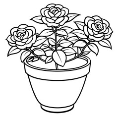 Black-and-White Rose Plant Vector for Digital and Print Use