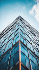 Obraz premium A modern high rise building showcases sleek glass windows and striking architectural design, reaching towards sky with contemporary aesthetic