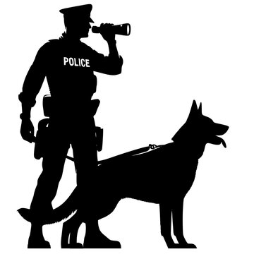 police officer dog silhouette looking through binoculars clip art preview