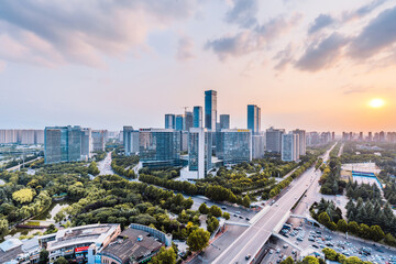 Fototapeta premium Dusk Scenery of the High tech CBD City Skyline in Xi'an, Shaanxi Province, China