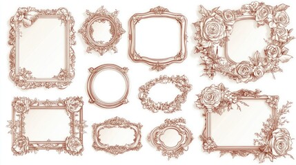 Obraz premium A collection of 12 ornate frames decorated with roses.