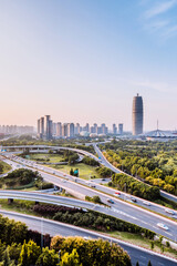CBD and Overpass Skyline in Zhengdong New District, Zhengzhou, Henan Province, China
