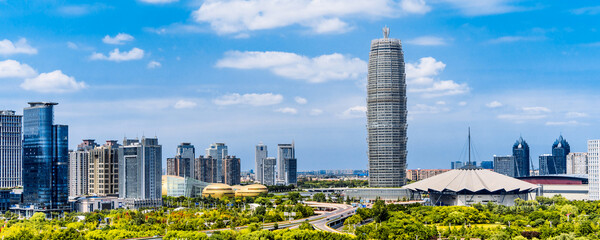 CBD Skyline Scenery in Zhengdong New District, Zhengzhou, Henan Province, China © Govan