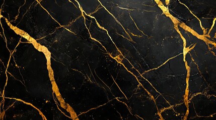 A black marble surface with radiant gold veins forming a stunning, luxurious pattern, perfect for high-end interiors and luxury design projects.