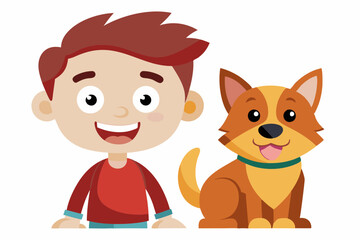 vector illustration of a boy with a happy dog