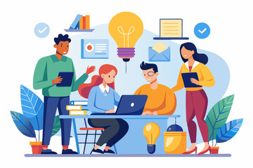 vector illustration of a creative team working together