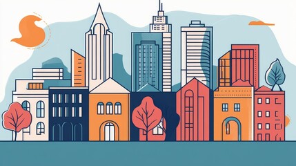Obraz premium Stylized urban scene of Atlanta, Georgia, featuring vibrant city architecture, colorful street art, and a bustling atmosphere that captures the essence of modern urban life and cultural diversity
