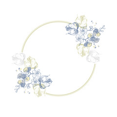 Circle Frame With Leaves palm leaves and orchids.