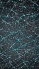 The image presents a complex network of interconnected lines and points, creating a visually striking abstract pattern. The lines, varying in color, intersect and overlap,