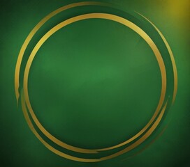 A circular design with a gold border and a green background.