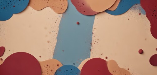Abstract background with splashes of red, blue, and orange, along with small white dots and splatters, creating a dynamic and colorful composition.