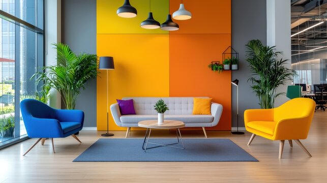 Modern Office Lobby Design with Colorful Wall