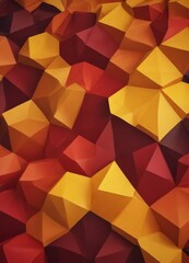 Fototapeta premium The image presents a vibrant abstract composition of overlapping polygonal shapes in a variety of warm colors, including red, orange, yellow, and maroon, creating a dynamic