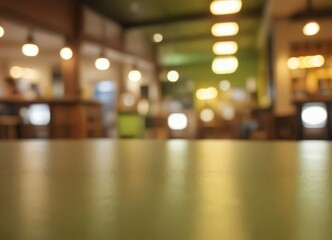 A blurred image of a restaurant interior, with a table in the foreground and a warm, inviting ambiance created by the soft lighting.