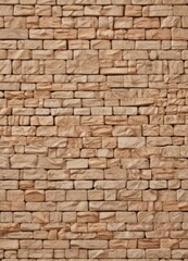 Fototapeta premium a close-up view of a brick wall composed of rectangular bricks in a light beige color. The bricks are arranged in a uniform pattern, creating a textured and visually