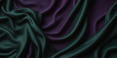 Obraz premium a close-up view of a fabric with a dark green and purple color scheme, featuring a smooth, flowing texture.