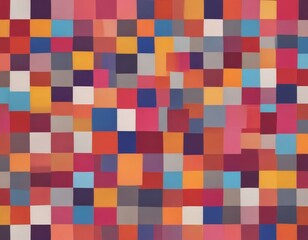 The image is a vibrant abstract composition featuring a grid of squares in a variety of bright colors, including red, orange, yellow, green, blue, and purple.