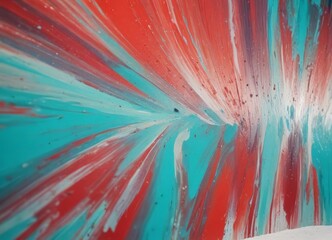 Abstract painting with red, blue, and white colors, featuring a dynamic and energetic composition.