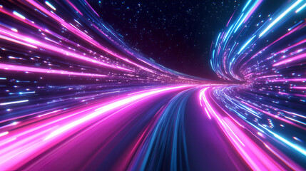 abstract background with glowing lines and dots,  abstract background,Long exposure captures the dynamic movement of vibrant light trails, creating a stunning abstract visual on a dark background
