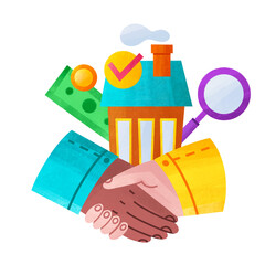 Agent and client shake hands after good deal to buy house