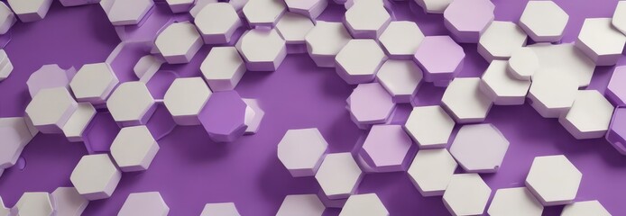 A 3D of a pattern of white hexagonal shapes on a purple background.