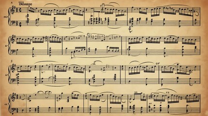 Vintage sheet music with antique musical notes and lyrics