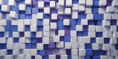 A 3D of a pattern of white cubes with blue and purple accents, arranged in a grid-like pattern.