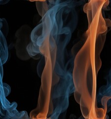 Obraz premium a close-up view of vibrant blue and orange smoke swirling and dancing against a dark background.