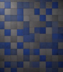 Fototapeta premium a grid of square tiles in shades of blue and gray, arranged in a pattern that creates a visually appealing and textured effect.