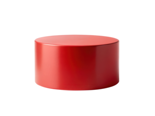 Red cylindrical pedestal with a smooth glossy finish, designed for showcasing products or decor items. Ideal for exhibitions and retail settings. Isolated on transparent background, png.