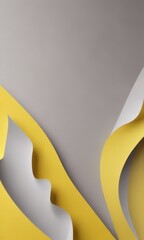 a minimalist abstract composition with a gradient of gray and yellow, creating a sense of depth and movement. The curved lines and overlapping shapes evoke a sense of fluidity